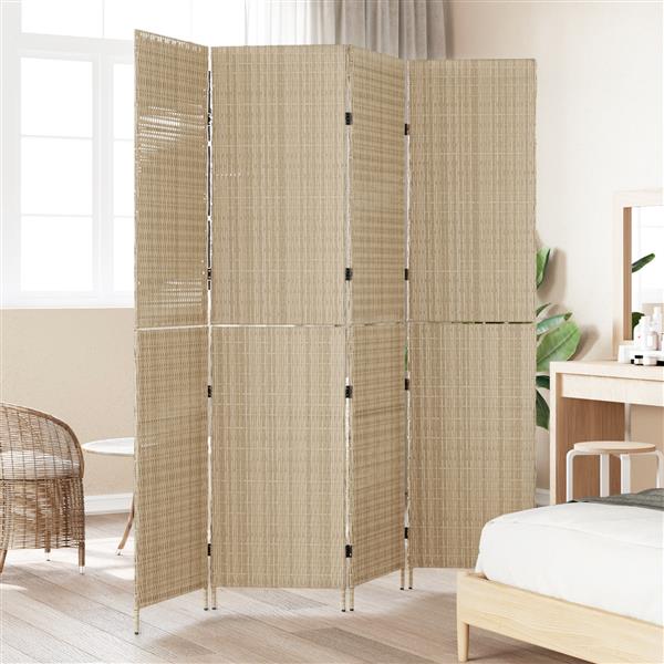 Grote foto vidaxl kamerscherm 4 panelen inklapbaar 196x180 cm poly rattan beige huis en inrichting overige huis en inrichting