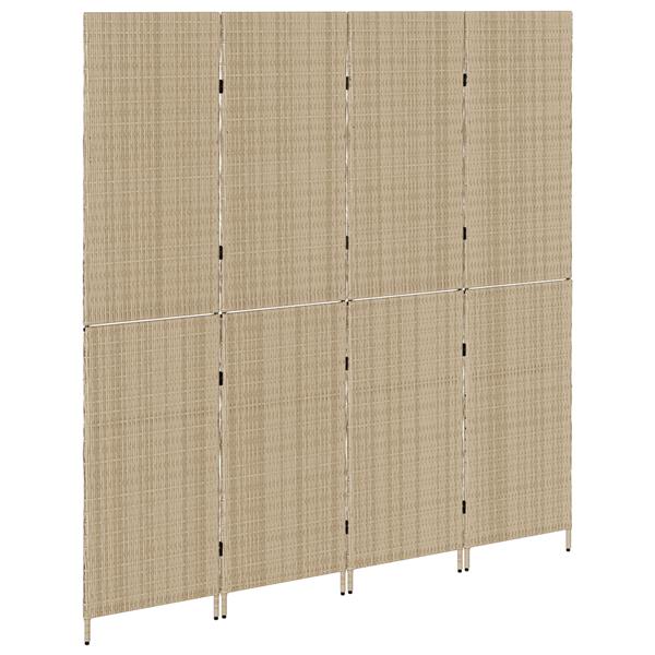 Grote foto vidaxl kamerscherm 4 panelen inklapbaar 196x180 cm poly rattan beige huis en inrichting overige huis en inrichting