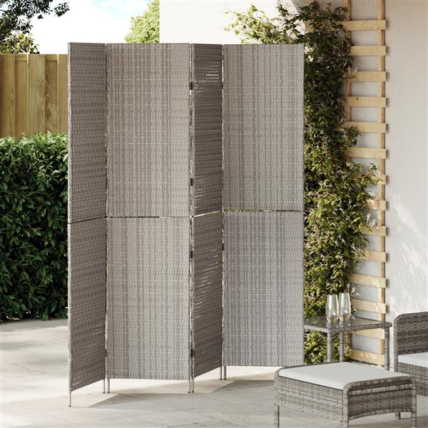 Grote foto vidaxl kamerscherm 4 panelen inklapbaar 195x180 cm poly rattan grijs huis en inrichting overige huis en inrichting