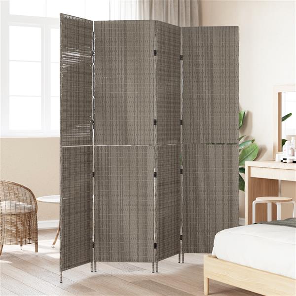 Grote foto vidaxl kamerscherm 4 panelen inklapbaar 195x180 cm poly rattan grijs huis en inrichting overige huis en inrichting