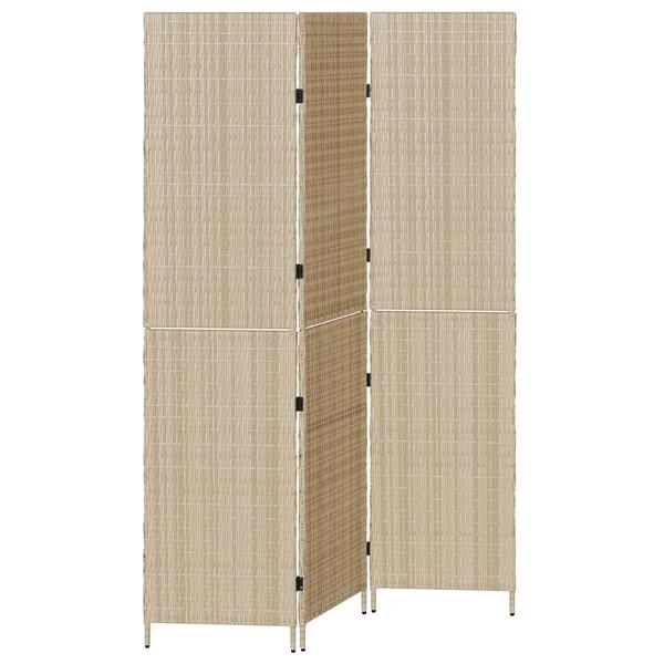 Grote foto vidaxl kamerscherm 3 panelen inklapbaar 147x180 cm poly rattan beige huis en inrichting overige huis en inrichting