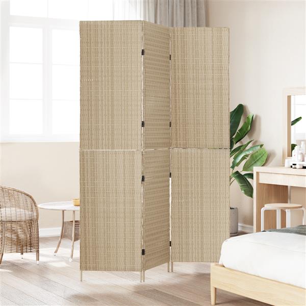 Grote foto vidaxl kamerscherm 3 panelen inklapbaar 147x180 cm poly rattan beige huis en inrichting overige huis en inrichting