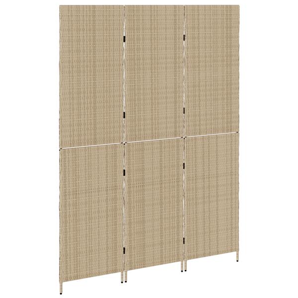 Grote foto vidaxl kamerscherm 3 panelen inklapbaar 147x180 cm poly rattan beige huis en inrichting overige huis en inrichting