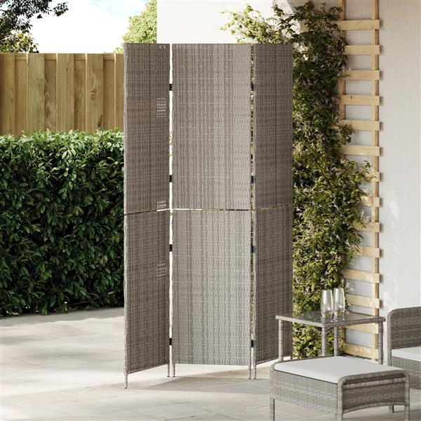 Grote foto vidaxl kamerscherm 3 panelen inklapbaar 147x180 cm poly rattan grijs huis en inrichting overige huis en inrichting