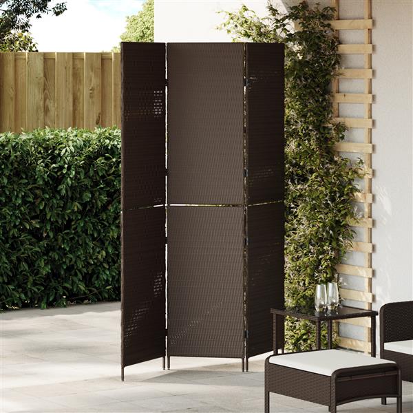 Grote foto vidaxl kamerscherm 3 panelen inklapbaar 146x180 cm poly rattan bruin huis en inrichting overige huis en inrichting