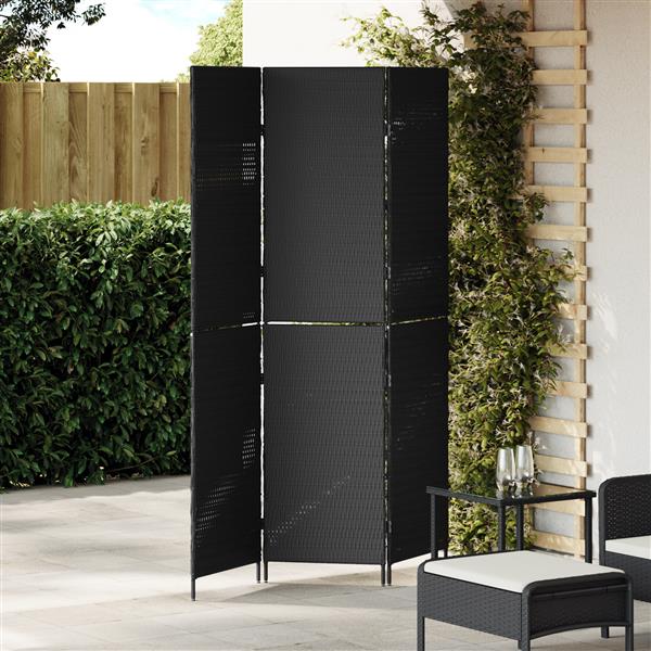 Grote foto vidaxl kamerscherm 3 panelen inklapbaar 146x180 cm poly rattan zwart huis en inrichting overige huis en inrichting