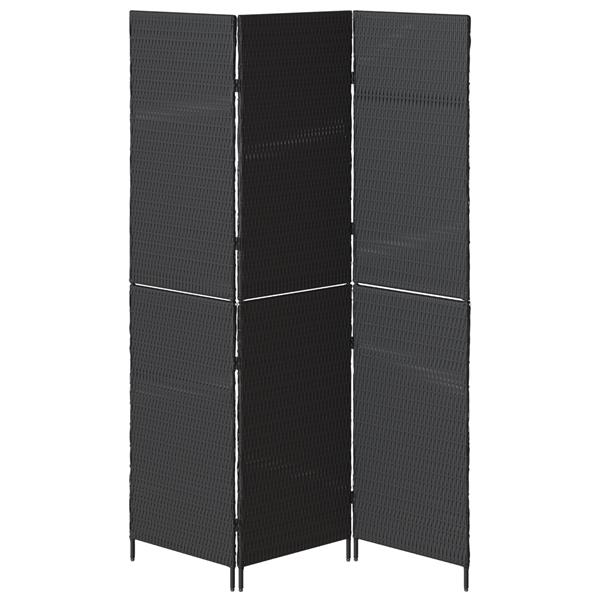Grote foto vidaxl kamerscherm 3 panelen inklapbaar 146x180 cm poly rattan zwart huis en inrichting overige huis en inrichting
