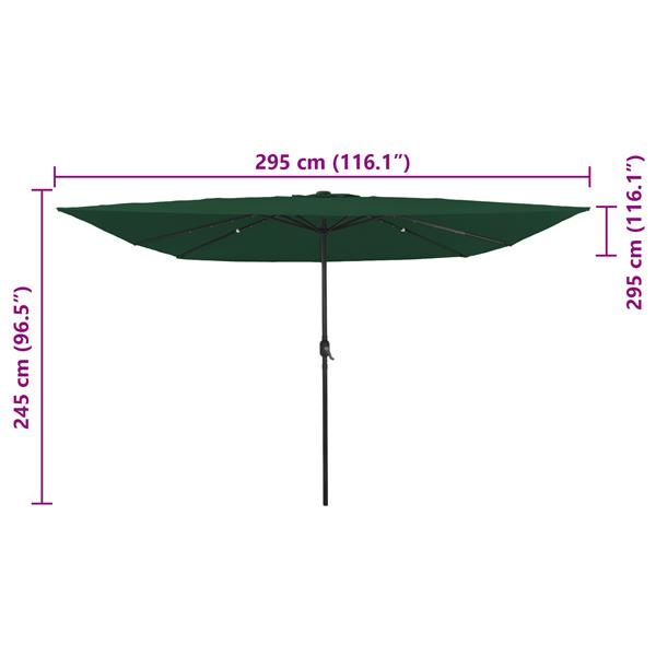 Grote foto vidaxl vierkante tuinparasol met led verlichting 295x245 cm groen tuin en terras overige tuin en terras