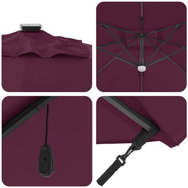 Grote foto vidaxl vrijstaande roma parasol met led bordeauxrood 352x251x265 cm van aluminium tuin en terras overige tuin en terras