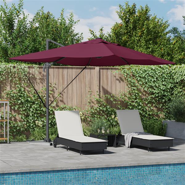 Grote foto vidaxl cantilever roma parasol met led bordeauxrood 352x251x265 cm aluminium tuin en terras overige tuin en terras