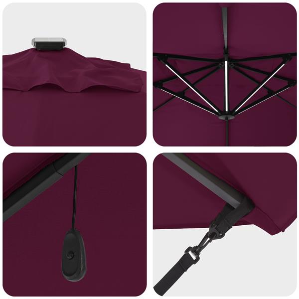 Grote foto vidaxl cantilever roma parasol met led bordeauxrood 352x251x265 cm aluminium tuin en terras overige tuin en terras