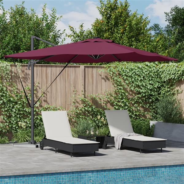 Grote foto vidaxl cantilever roma parasol met led bordeauxrood 286x285x270 cm aluminium tuin en terras overige tuin en terras