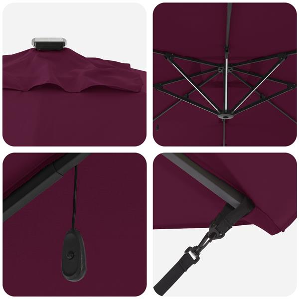Grote foto vidaxl cantilever roma parasol met led bordeauxrood 286x285x270 cm aluminium tuin en terras overige tuin en terras