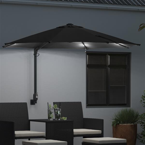 Grote foto vidaxl wandparasol met led zwart 248 cm tuin en terras overige tuin en terras