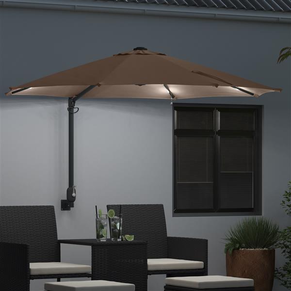 Grote foto vidaxl wandparasol met led in taupe 248 cm tuin en terras overige tuin en terras