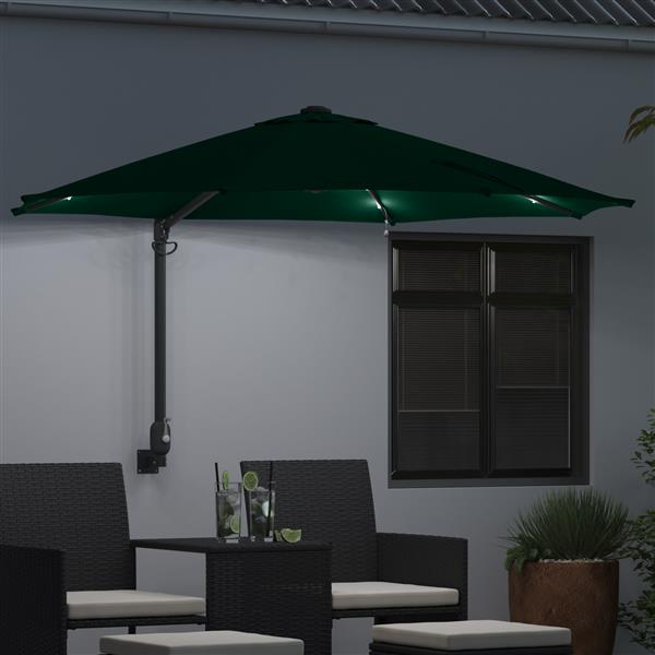 Grote foto vidaxl wandparasol met led groen 248 cm tuin en terras overige tuin en terras