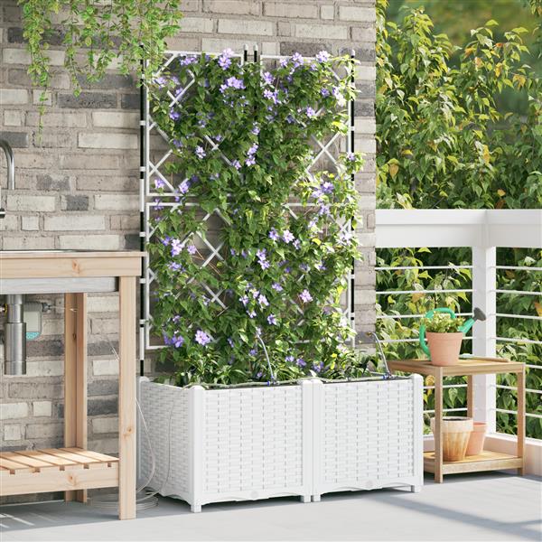 Grote foto vidaxl plantenbakken 2 st met waterirrigatiesysteem wit tuin en terras overige tuin en terras