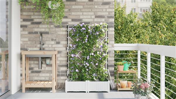 Grote foto vidaxl plantenbakken 2 st met waterirrigatiesysteem wit tuin en terras overige tuin en terras