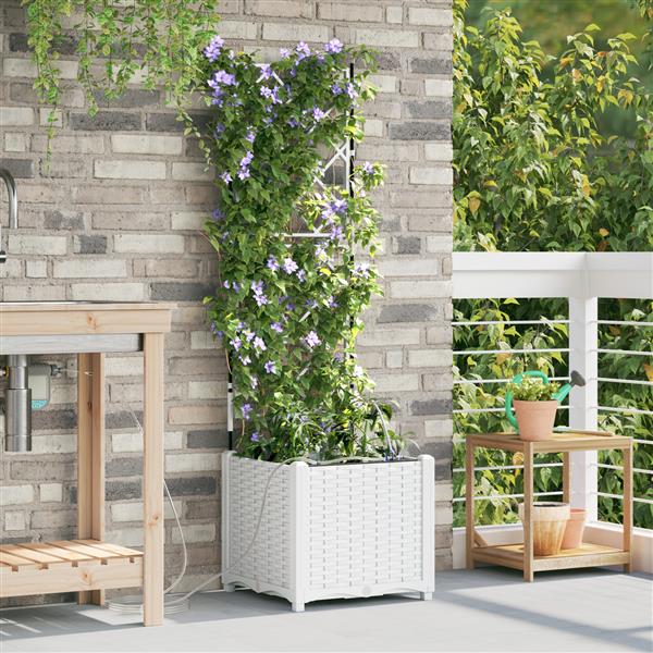 Grote foto vidaxl plantenbak met waterirrigatiesysteem wit tuin en terras overige tuin en terras