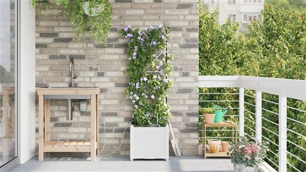 Grote foto vidaxl plantenbak met waterirrigatiesysteem wit tuin en terras overige tuin en terras