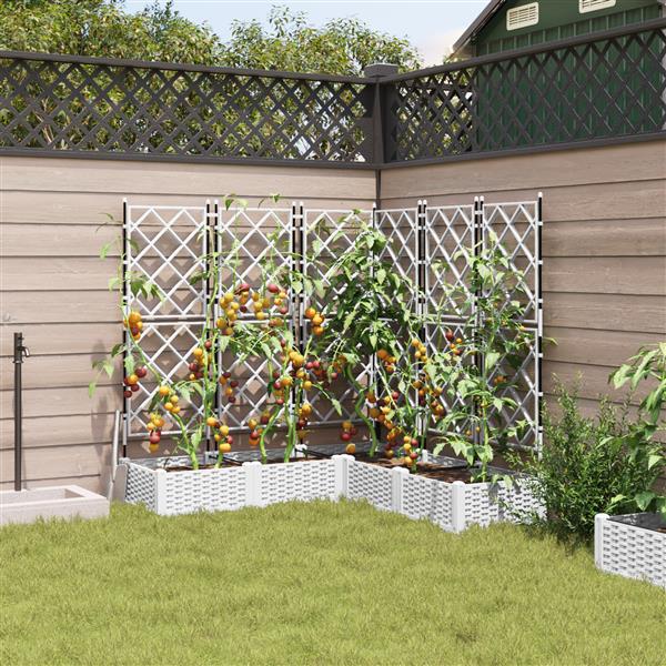 Grote foto vidaxl plantenbakken 5 st met latwerk 120x120x125 5 cm wit tuin en terras overige tuin en terras
