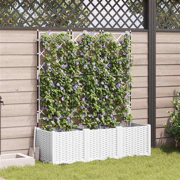 Grote foto vidaxl plantenbakken 3 st met latwerk 120x40x143 cm wit tuin en terras overige tuin en terras