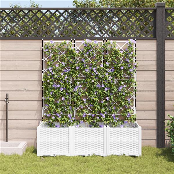 Grote foto vidaxl plantenbakken 3 st met latwerk 120x40x143 cm wit tuin en terras overige tuin en terras