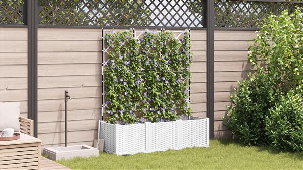 Grote foto vidaxl plantenbakken 3 st met latwerk 120x40x143 cm wit tuin en terras overige tuin en terras