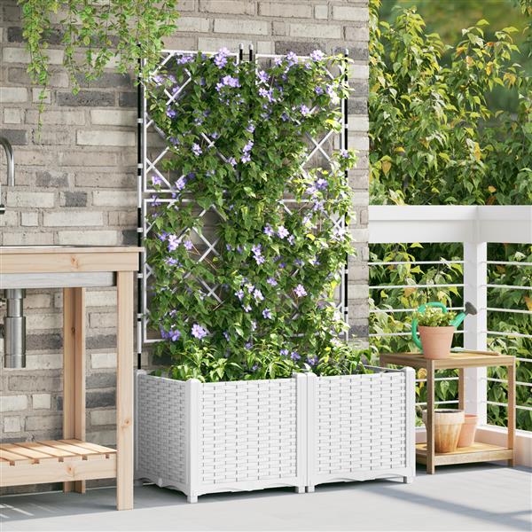 Grote foto vidaxl plantenbakken 2 st met latwerk 80x40x143 cm wit tuin en terras overige tuin en terras