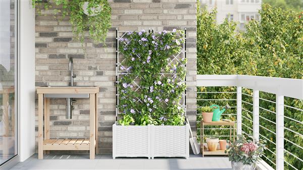 Grote foto vidaxl plantenbakken 2 st met latwerk 80x40x143 cm wit tuin en terras overige tuin en terras