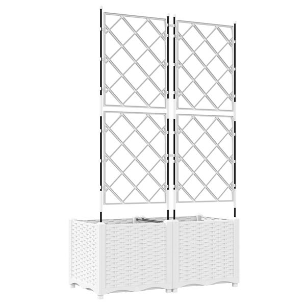 Grote foto vidaxl plantenbakken 2 st met latwerk 80x40x143 cm wit tuin en terras overige tuin en terras