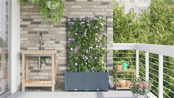 Grote foto vidaxl plantenbakken 2 st met waterirrigatiesysteem lichtgrijs tuin en terras overige tuin en terras