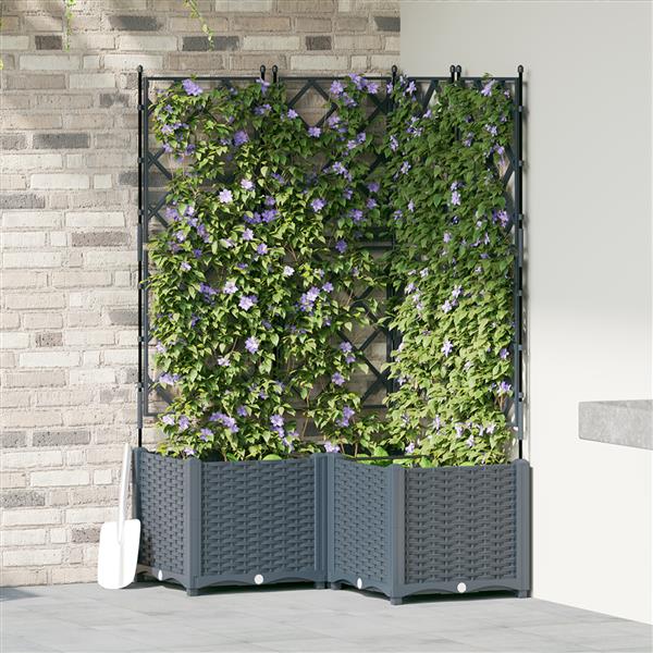 Grote foto vidaxl plantenbakken 3 st met latwerk 80x80x143 cm lichtgrijs tuin en terras overige tuin en terras