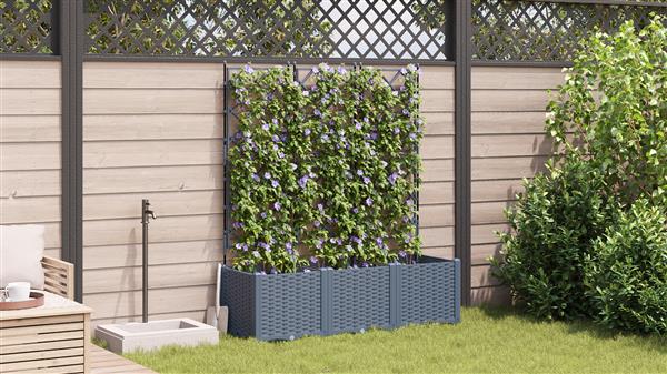Grote foto vidaxl plantenbakken 3 st met latwerk 120x40x143 cm lichtgrijs tuin en terras overige tuin en terras
