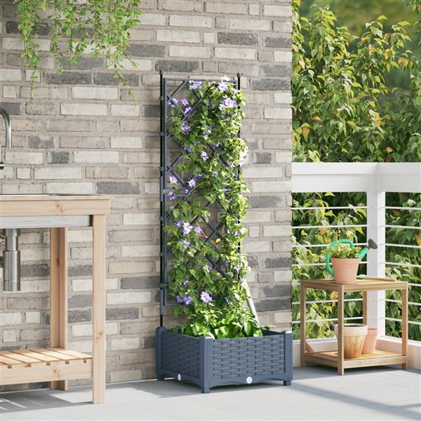 Grote foto vidaxl plantenbak met latwerk 40x40x125 5 cm lichtgrijs tuin en terras overige tuin en terras