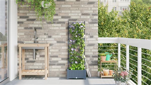 Grote foto vidaxl plantenbak met latwerk 40x40x125 5 cm lichtgrijs tuin en terras overige tuin en terras