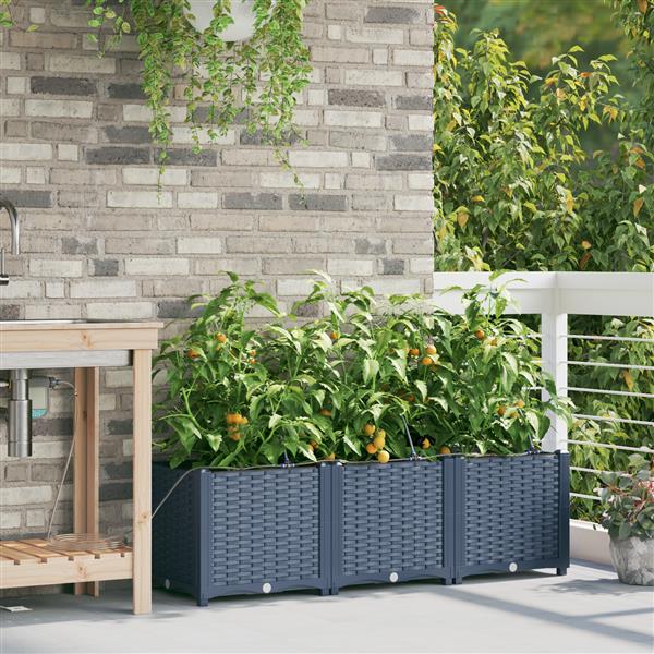 Grote foto vidaxl plantenbakken 3 st met waterirrigatiesysteem grijs tuin en terras overige tuin en terras