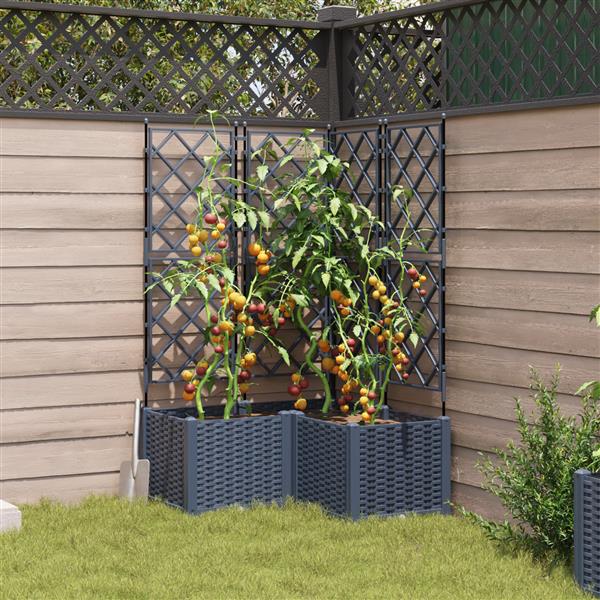 Grote foto vidaxl plantenbakken 3 st met latwerk 80x80x143 cm grijs tuin en terras overige tuin en terras