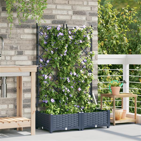 Grote foto vidaxl plantenbakken 2 st met latwerk 80x40x125 5 cm grijs tuin en terras overige tuin en terras