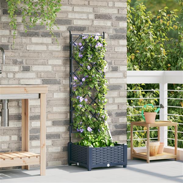Grote foto vidaxl plantenbak met latwerk 40x40x125 5 cm grijs tuin en terras overige tuin en terras