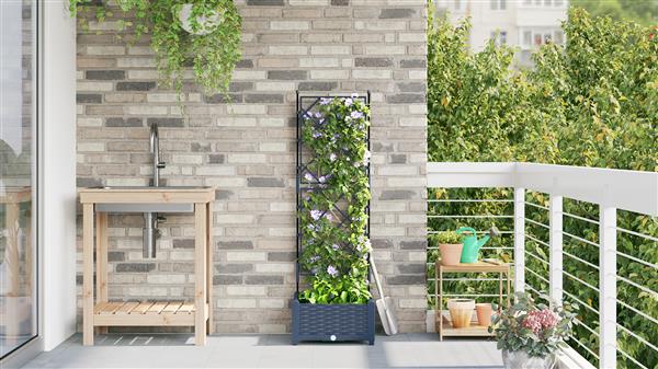 Grote foto vidaxl plantenbak met latwerk 40x40x125 5 cm grijs tuin en terras overige tuin en terras