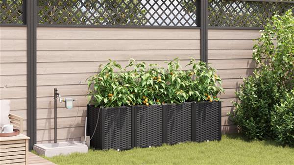 Grote foto vidaxl plantenbakken 4 st met waterirrigatiesysteem zwart tuin en terras overige tuin en terras