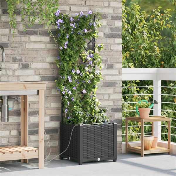 Grote foto vidaxl plantenbak met waterirrigatiesysteem zwart tuin en terras overige tuin en terras