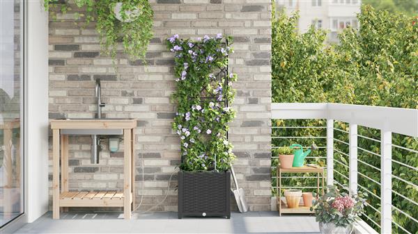 Grote foto vidaxl plantenbak met waterirrigatiesysteem zwart tuin en terras overige tuin en terras