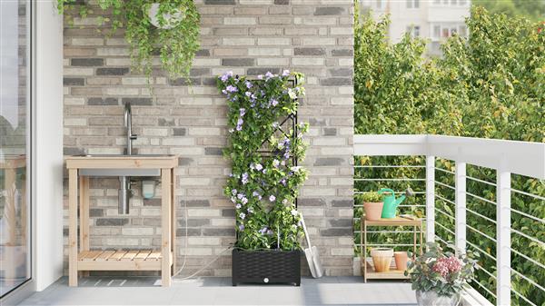 Grote foto vidaxl plantenbak met waterirrigatiesysteem zwart tuin en terras overige tuin en terras