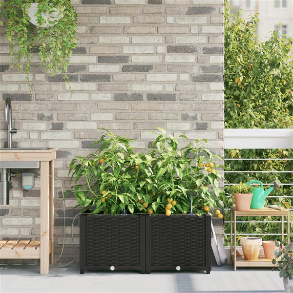 Grote foto vidaxl plantenbakken 2 st met waterirrigatiesysteem zwart tuin en terras overige tuin en terras