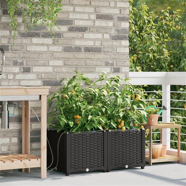 Grote foto vidaxl plantenbakken 2 st met waterirrigatiesysteem zwart tuin en terras overige tuin en terras