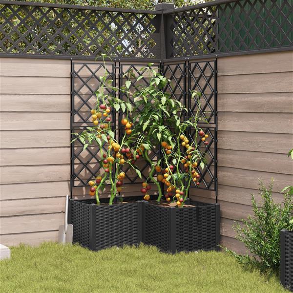 Grote foto vidaxl plantenbakken 3 st met latwerk 80x80x143 cm zwart tuin en terras overige tuin en terras