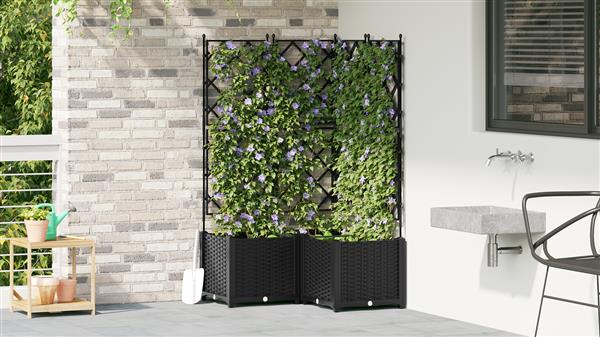 Grote foto vidaxl plantenbakken 3 st met latwerk 80x80x143 cm zwart tuin en terras overige tuin en terras