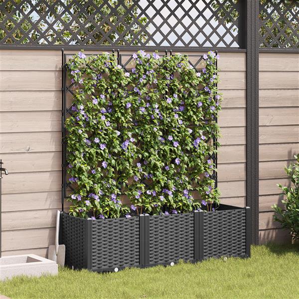 Grote foto vidaxl plantenbakken 3 st met latwerk 120x40x143 cm zwart tuin en terras overige tuin en terras